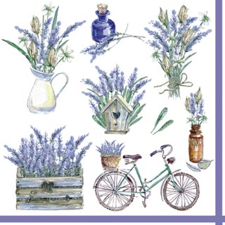 20 Servietten Lavendel, geschmückte Landhaus Szenen mit Lavendel 33x33 cm