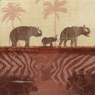 20 Servietten Afrika, Aquarell Landschaft mit Elefanten unter Palmen 33x33 cm