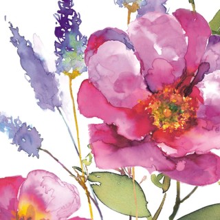 20 Servietten Sommer, Lavendel und Große Rosen, naives Blumenaquarell 33x33 cm