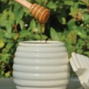 Honigtopf mit Honigheber, Honigdose in Bienenkorb Optik, Keramik Honig Topf