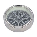 Kompass mit 3D Windrose in der Holzbox, Tischkompass, Magnetkompass, Chrom