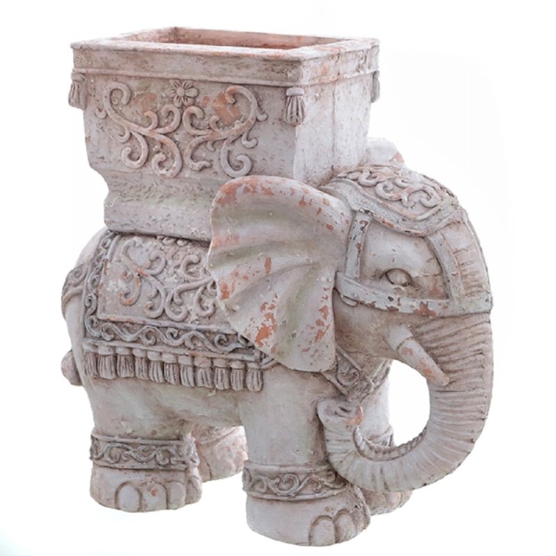 Gartenfigur Elefant mit Pflanztopf Blumentopf Figur Garten Skulptur Elefant 