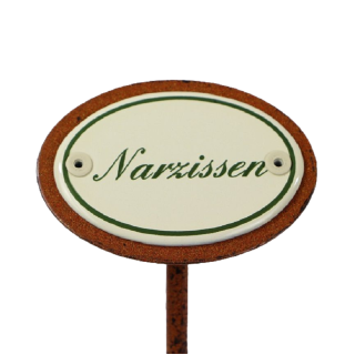 Beetstecker Narzissen, Pflanzenschild, Gartenstecker Emaille mit Erdspieß 25 cm