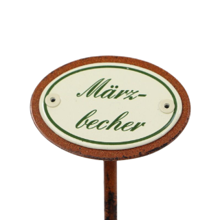 Beetstecker Märzbecher, Pflanzenschild, Gartenstecker Emaille mit Erdspieß 25 cm