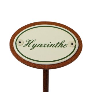 Beetstecker Hyazinthe, Pflanzenschild, Gartenstecker Emaille mit Erdspieß 25 cm