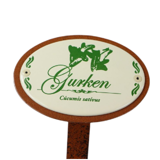 Beetstecker Gurke, Pflanzenschild, Gartenstecker Emaille mit Erdspieß 30 cm
