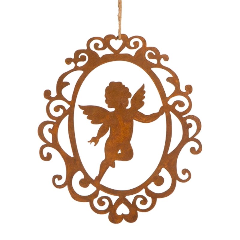 Engel, Dekohänger im Ornament, Edelrost Fensterdeko, Gartendeko Hänger