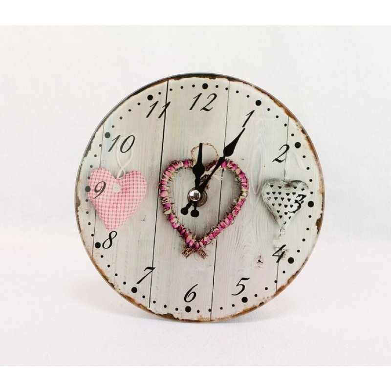 Wanduhr mit Herzen, Tischuhr, romantische Kombi Uhr aus Glas 17 cm