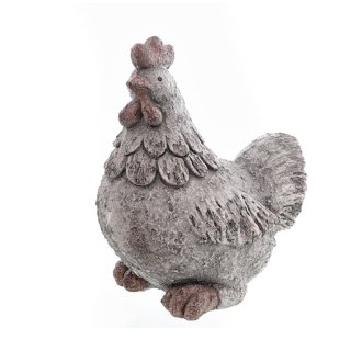 Dekofigur Huhn, Skulptur stolze sitzende Henne, antik Grau aus Magnesia