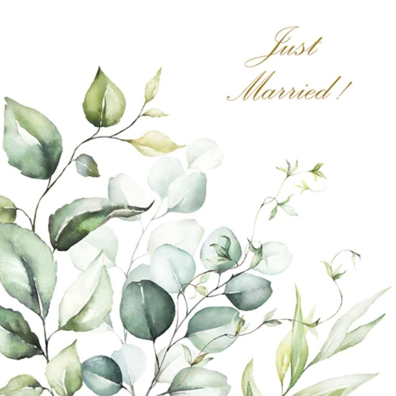 20 Servietten, Zur Hochzeit, Just Married und Pflanzen 33x33 cm