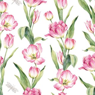 20 Servietten, Frühling, Ketten farbiger Tulpen, Tulpenketten 33x33 cm