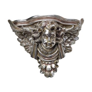 Wandkonsole, Barock Konsole mit geflügeltem Engel, Retro Wandregal Antik Silber