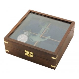 Schmuckkästchen, Maritime Holzbox mit Glasdeckel, Aufbewahrungsbox, Schatulle