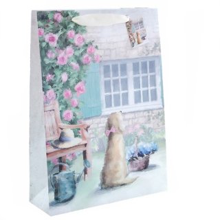 10 Stück Geschenktüten `Hund und Rosen`, Papiertüten, Tragetaschen Groß 34 cm