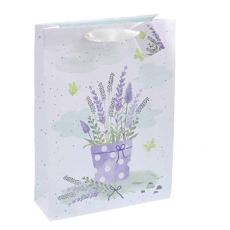 10 Stück Geschenktüte `Lavendel`, Papiertüten, Tragetaschen Groß 34 cm