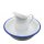 Emaille Waschset, Waschtisch Set, Kanne und Waschschüssel Weiß, blauer Rand