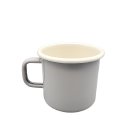 Emaille Tasse, Henkelbecher, Henkeltopf, Kaffeetasse Creme Grau 8 cm