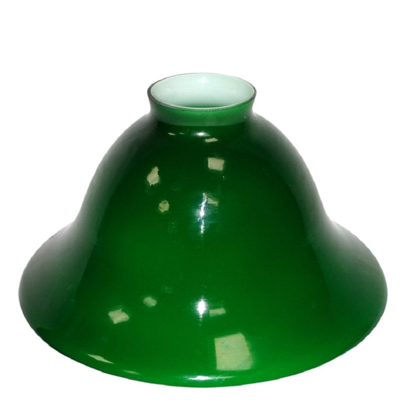 Lampenschirm, Antiker Glas-Schirm, Konisch geschweift Grün-Weiß, 20 cm