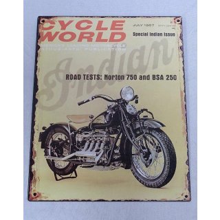 Blechschild, Reklameschild, Cycle World, Motorrad Indian 4 Zylinder 25x20 cm