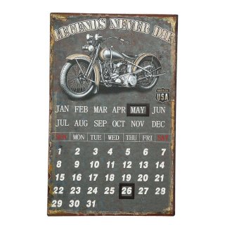 Magnetkalender mit Motorrad, Blechschild, Biker Kalender, Dauerkalender 40x25 cm