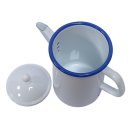Emaille Kaffeekanne, Deckelkanne, Emaille Kanne Weiß mit blauem Rand 1,6 Liter