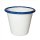 Emaille Becher, Konischer Milchbecher, Trinkbecher weiß- blau 6 cm.