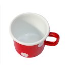 Emaille Tasse, Henkelbecher, Henkeltopf, Kaffeetasse Tupfen Rot Weiß 8 cm