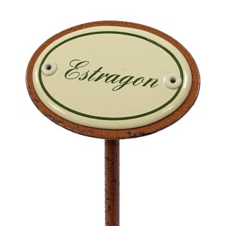 Kräuterschild Estragon, Emaille Kräuterstecker, Beetstecker mit Erdspieß 25 cm