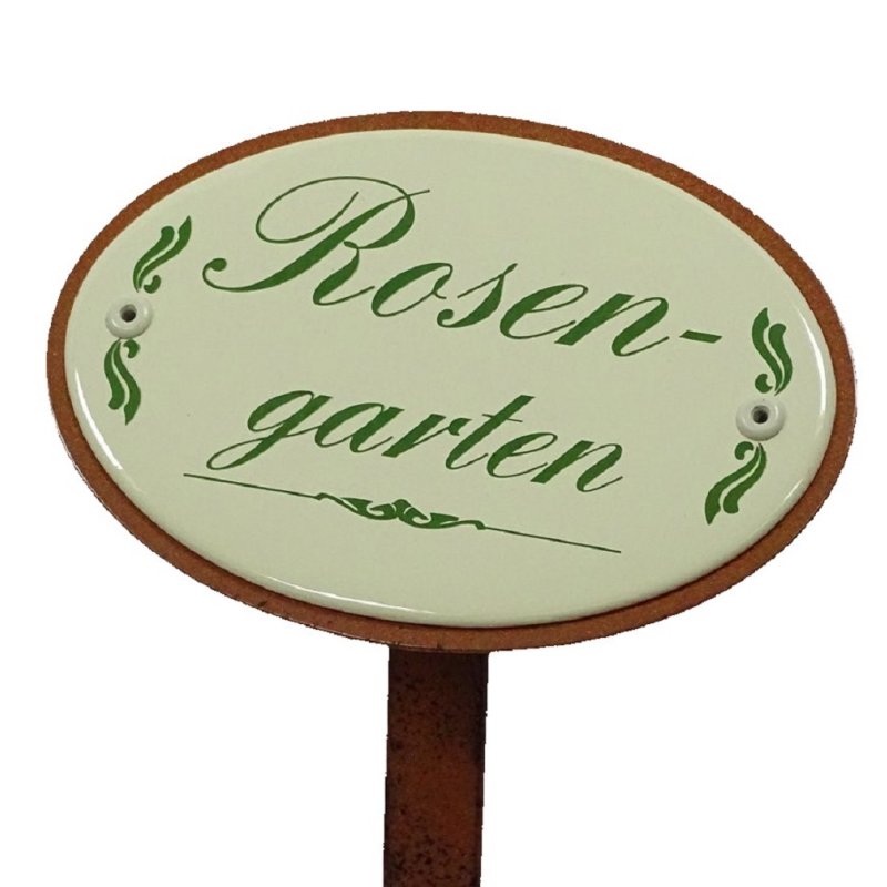 Beetstecker, Gartenschild, Gartenstecker Emaille, Rosengarten, Erdspieß 50 cm