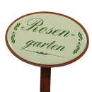 Rosenschild, Beetstecker, Gartenstecker Emaille Rosengarten, Erdspieß 50 cm