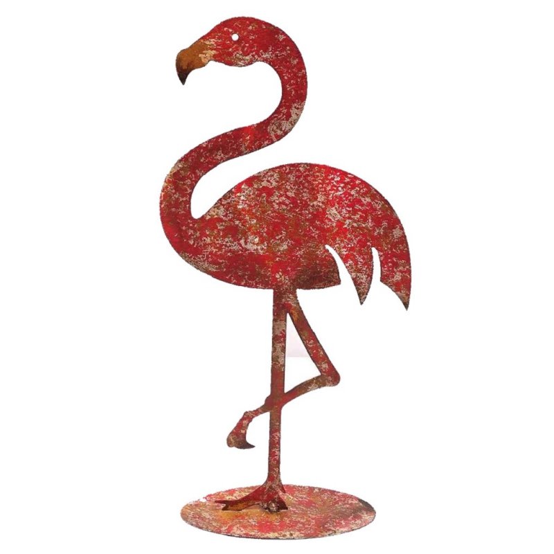 Gartenfigur Flamingo, Gartendeko, Stolzer Garten Flamingo Naturrost 30 cm