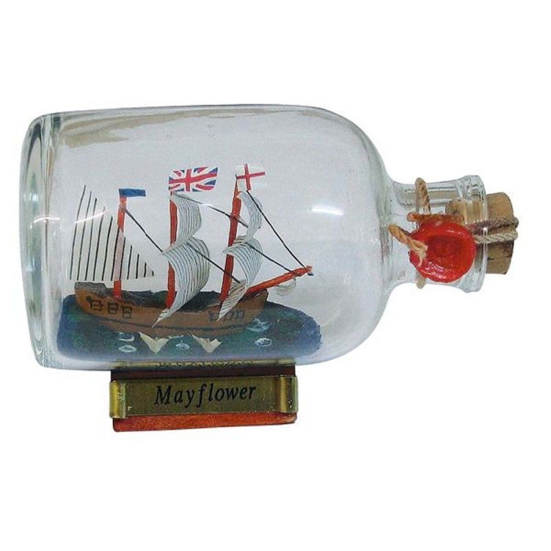 Buddelschiff, Flaschenschiff Mayflower, Segelschiff Flasche 9 cm