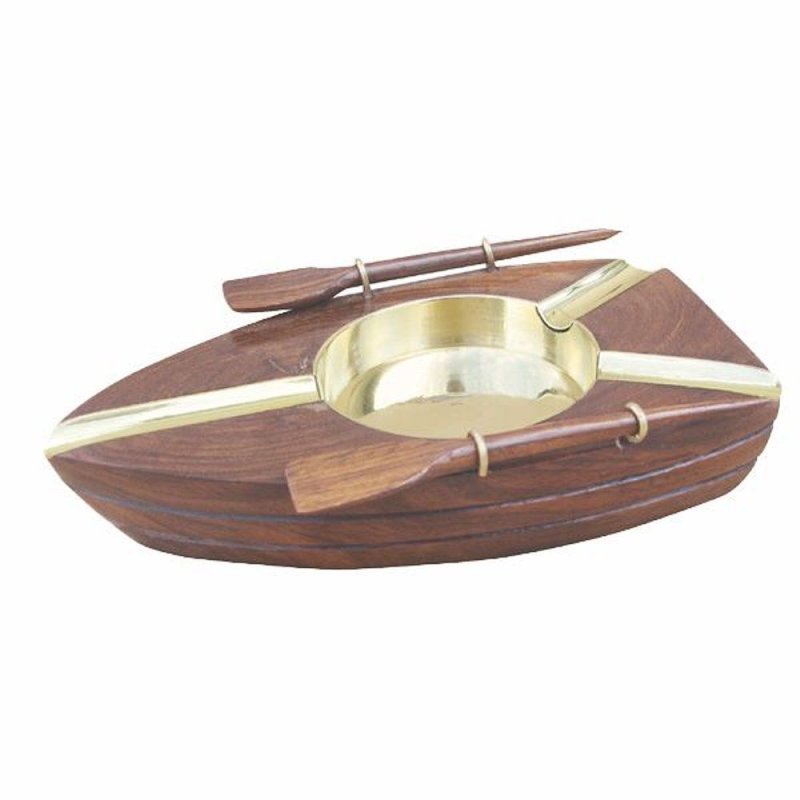 Maritimer Aschenbecher, Ascher, Tischaschenbecher Ruderboot aus Holz & Messing