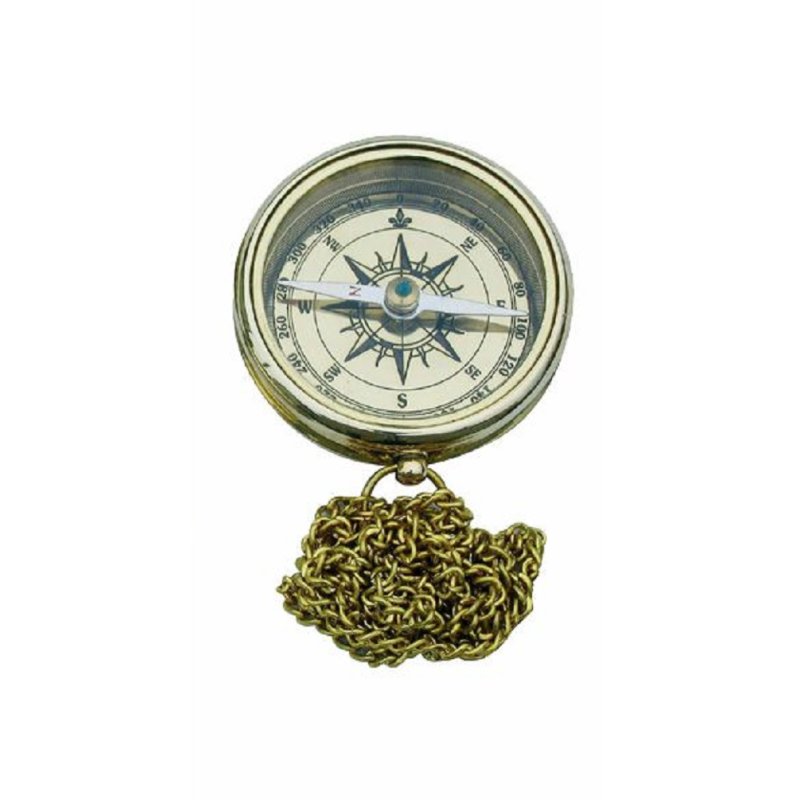 Kompass, Taschenuhren Magnetkompass mit Anker Gravur und Kette aus Messing
