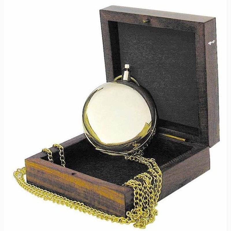 Sprungdeckel Kompass mit Uhrenkette, Taschenuhren Kompass in Edelholzbox