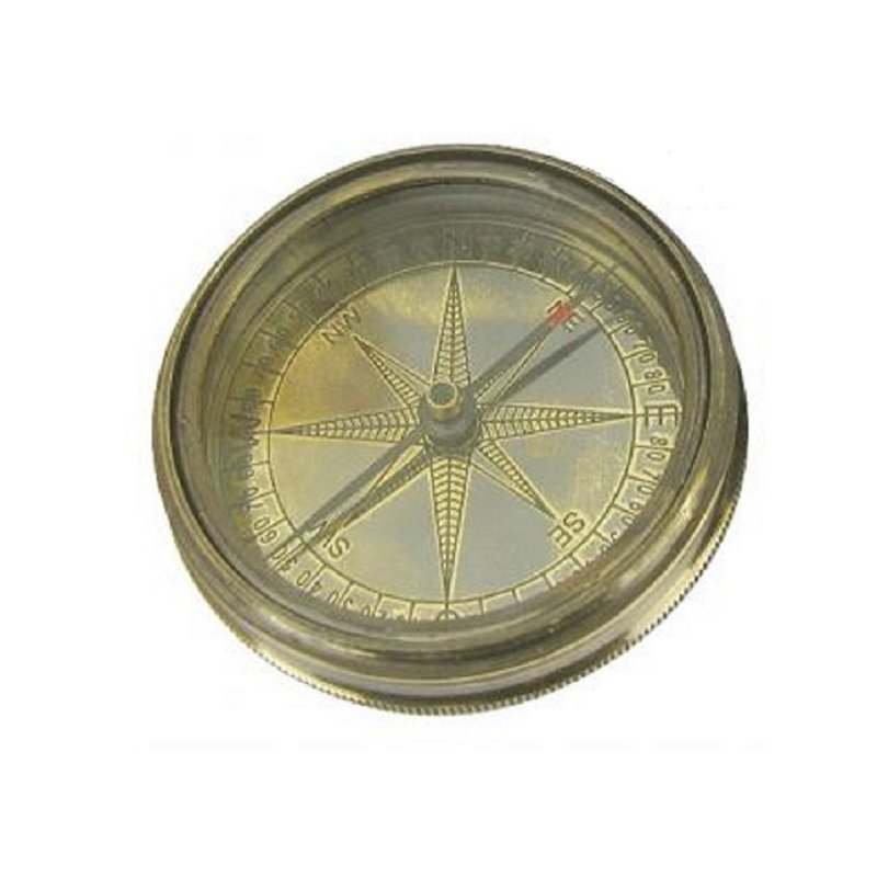 Dosenkompass, Marine-Kompass mit Titanic Gravuren, Altmessing 6 cm