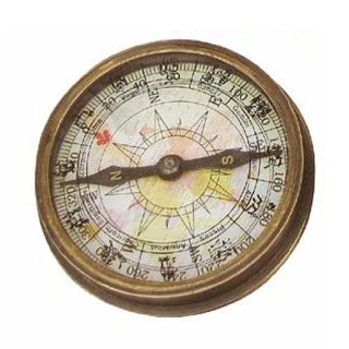 Dosenkompass, Kompass mit Deckel Gravuren, Altmessing Marinekompass in der Box