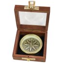 Kompass mit 3D Windrose in der Holzbox, Tischkompass, Magnetkompass, Messing