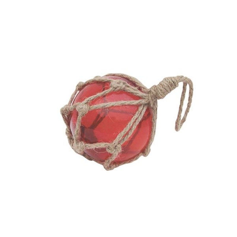 Fischernetz Kugel, Fischerkugel aus Glas im Netz, Rot Ø 7,5 cm