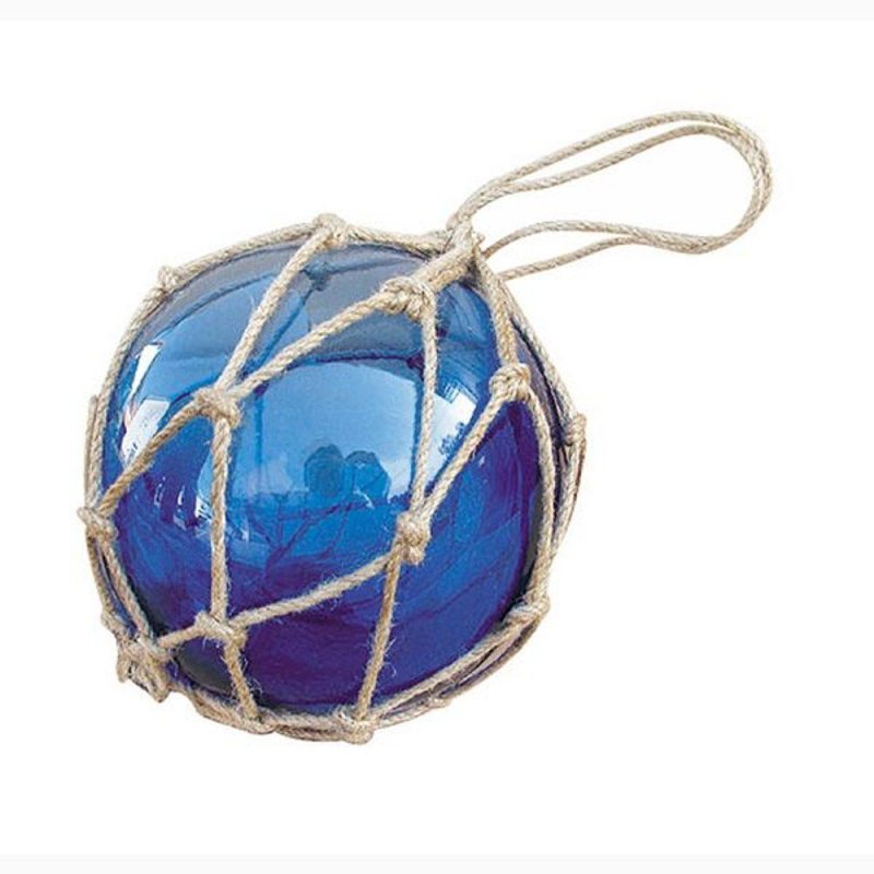 Fischernetz Kugel, Fischerkugel aus Glas im Netz, Blau Ø 12,5 cm