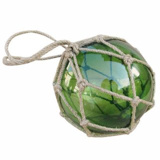 Fischernetz Kugel, Fischerkugel aus Glas im Jute Netz, Grün Ø 15 cm