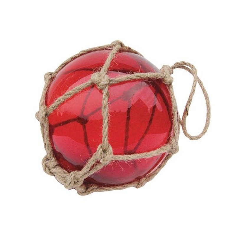 Fischernetz Kugel, Fischerkugel aus Glas im Jute Netz, Rot Ø 15 cm