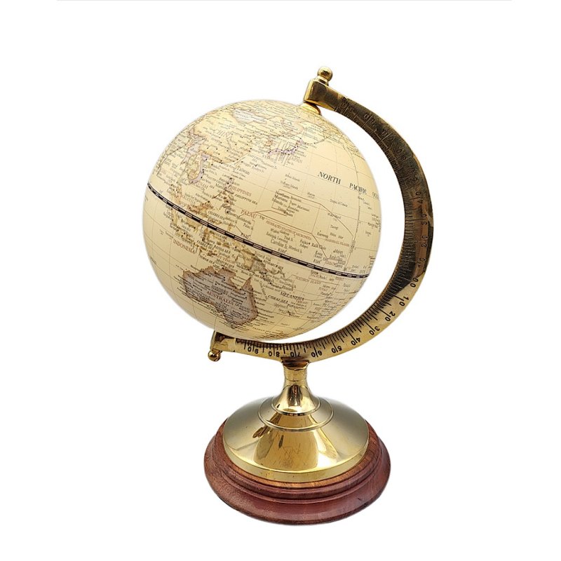 Globus auf massivem Messingstand mit Holzsockel historischer Globus 22 cm G4428 