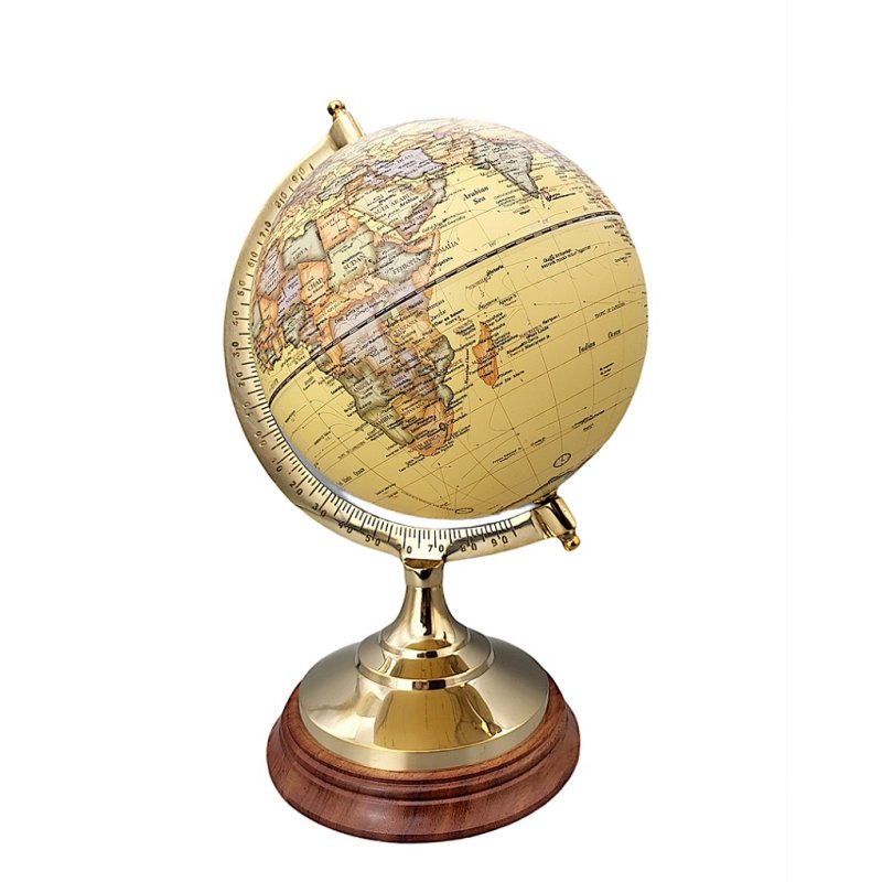 Globus auf massivem Messingstand mit Holzsockel historischer Globus 34 cm