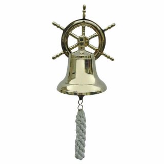 Schiffsglocke mit Steuerrad Wandhalter, Messing Wandglocke Glocke Ø 12 cm