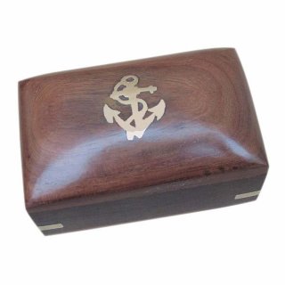 Holzbox, Box, maritime Schatulle mit Messing Intarsie aus Sheesham Holz 10 cm