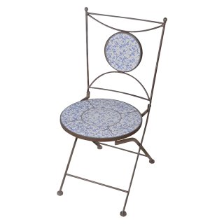 Gartenstuhl Barock, Stuhl mit krakelierten Keramik Kacheln im Barock Stil, Eisen