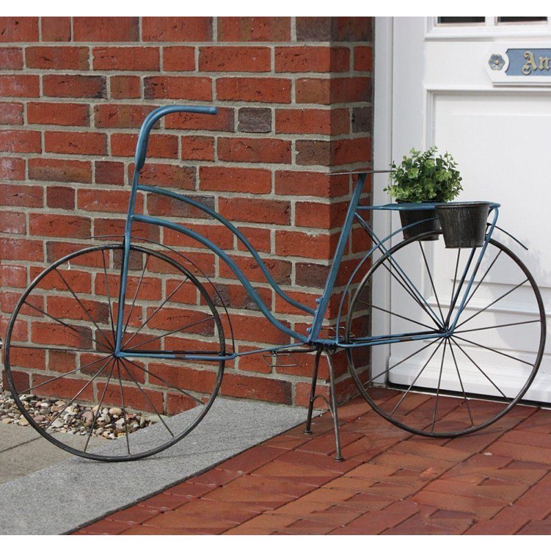 Blaues Nostalgie Pflanzen Fahrrad als Damenfahrrad im Landhausstil