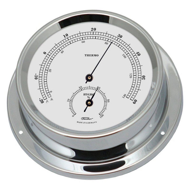 Comfortmeter, Maritimes Thermohygrometer, Messing verchromt 11 cm.