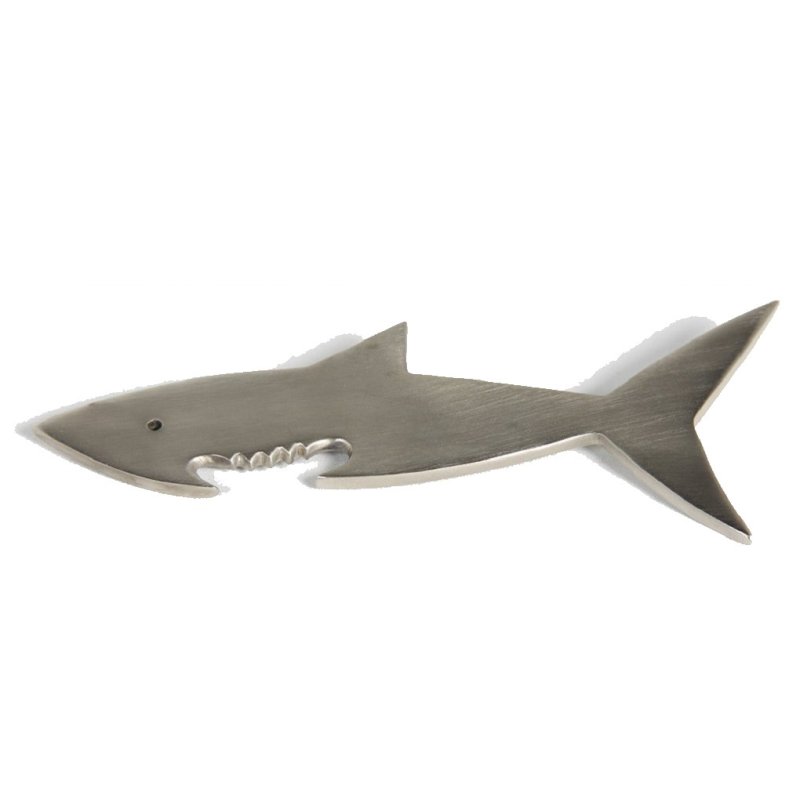 Flaschenöffner Hai, maritimer Flaschenöffner Messing verchromt 16 cm